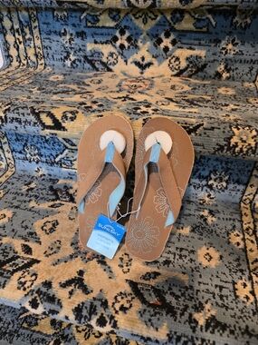 Sun And Sky Brown & Light Blue Women’s Floral Flip Flops